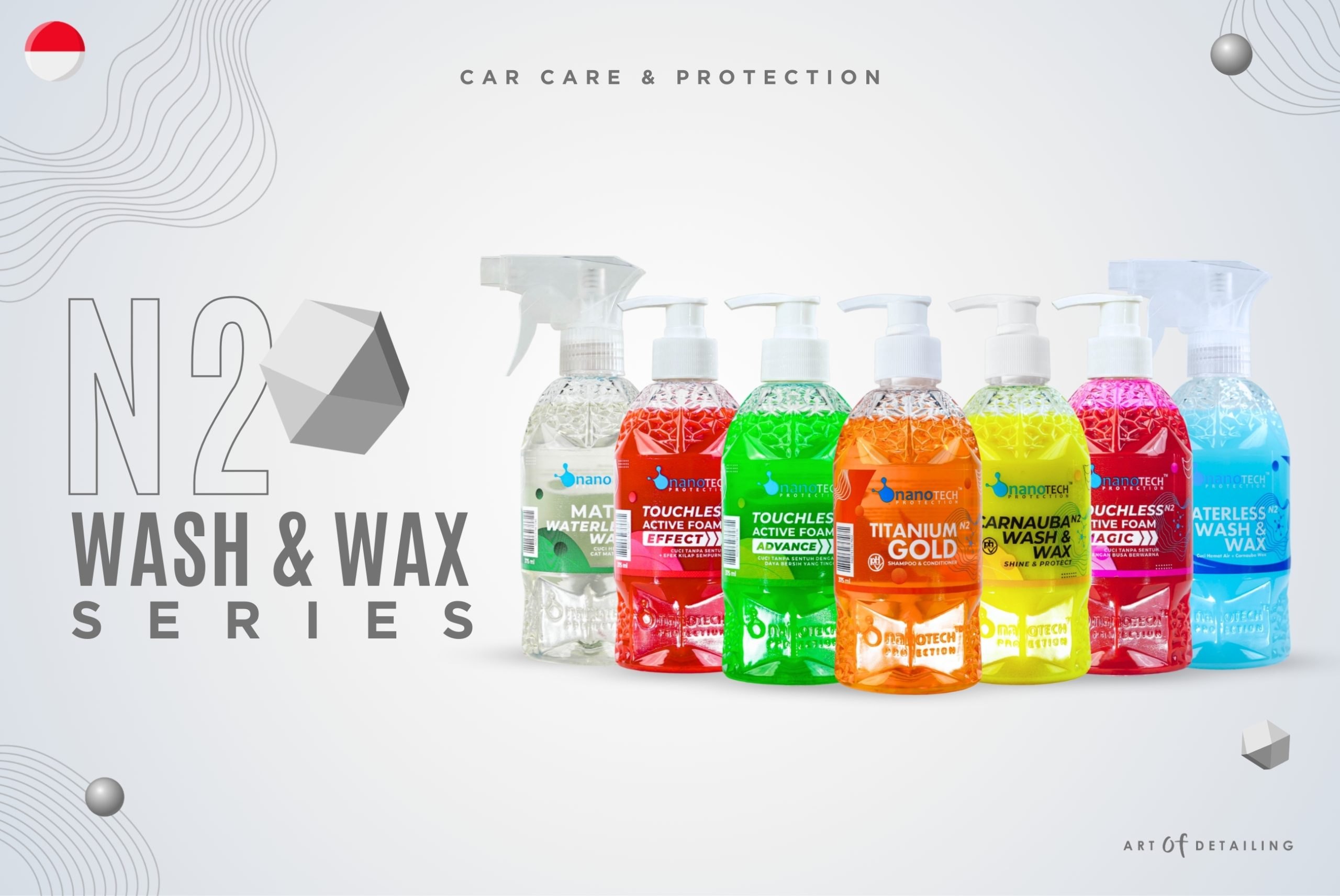 Seri Wash and Wax nanoTECH PROTECTION, tujuh botol sampo dan wax kendaraan